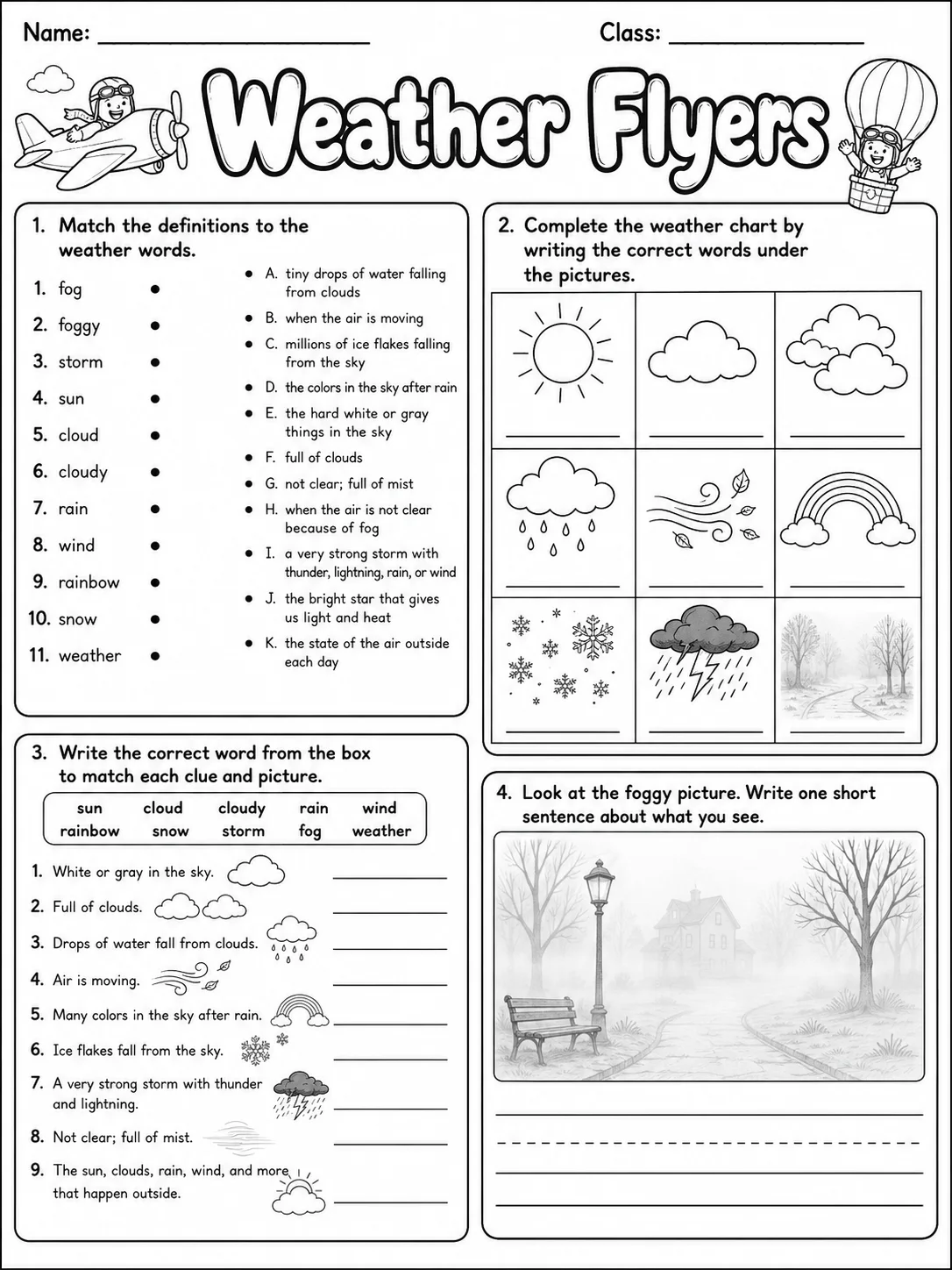 Weather Flyers Vocabulary Worksheet Pack page 5 printable worksheet preview