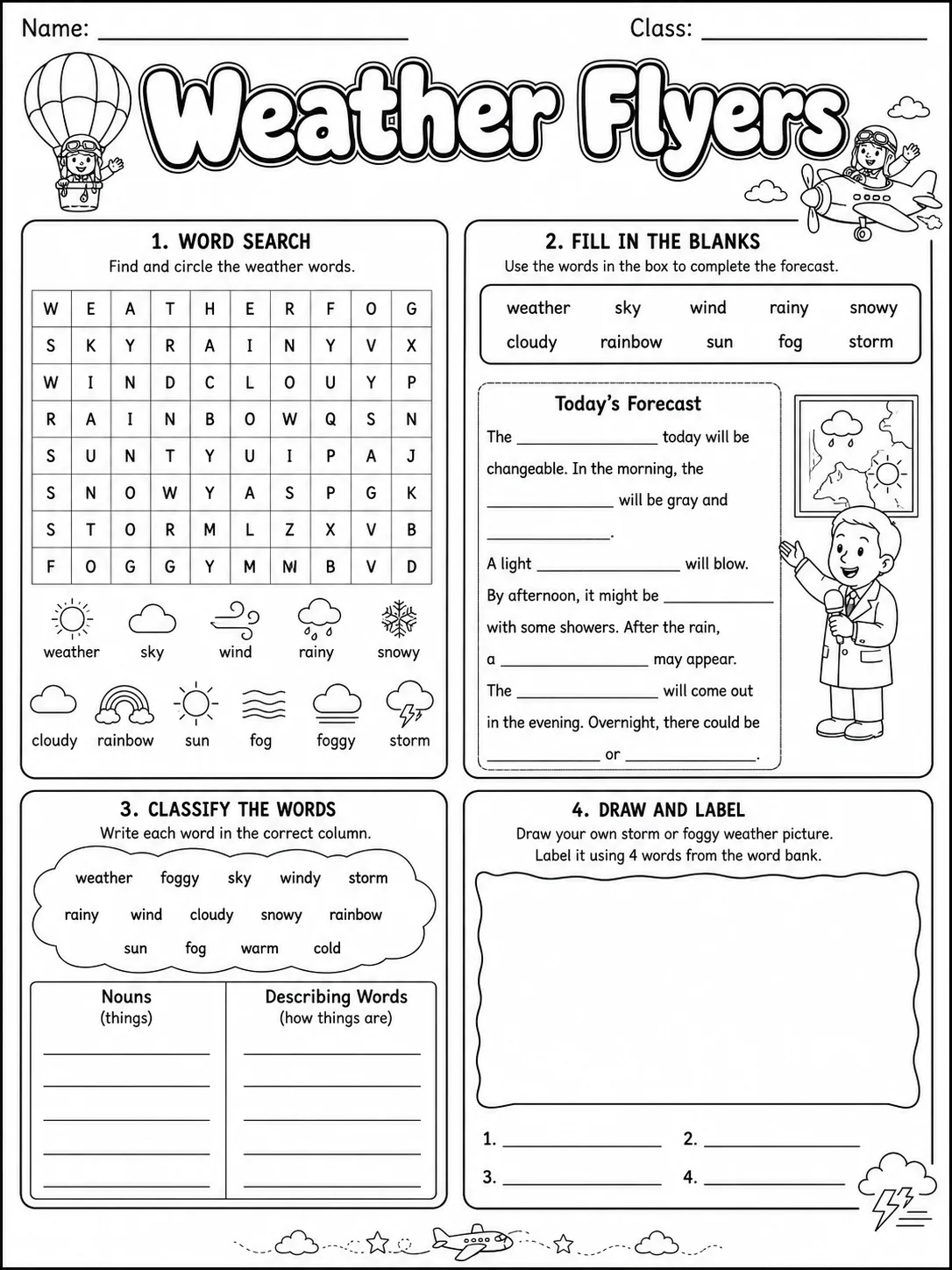 Weather Flyers Vocabulary Worksheet Pack page 6 printable worksheet preview