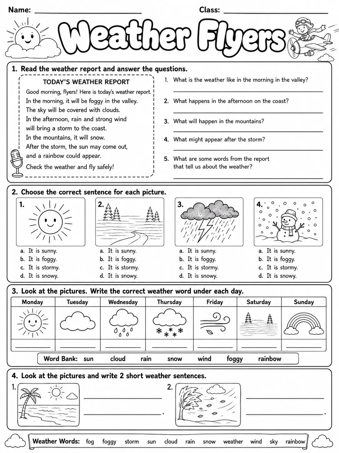 Weather Flyers Vocabulary Worksheet Pack page 7 printable worksheet preview