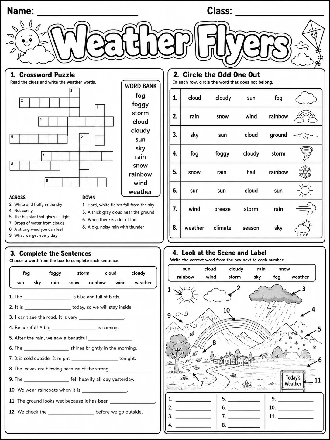 Weather Flyers Vocabulary Worksheet Pack page 8 printable worksheet preview