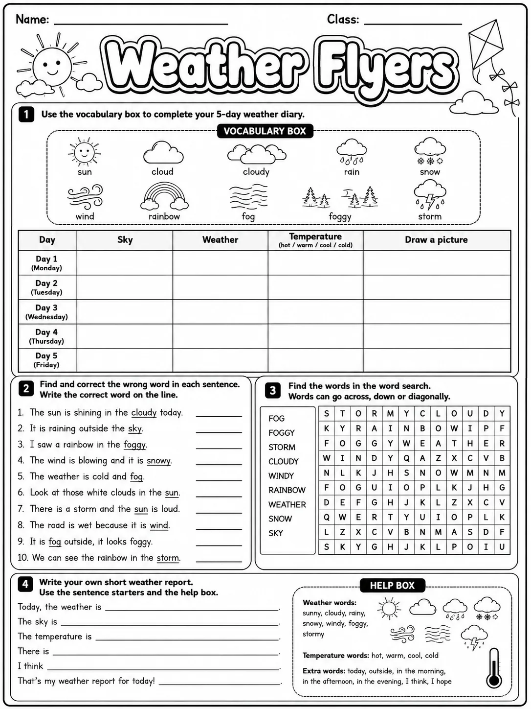 Weather Flyers Vocabulary Worksheet Pack page 9 printable worksheet preview