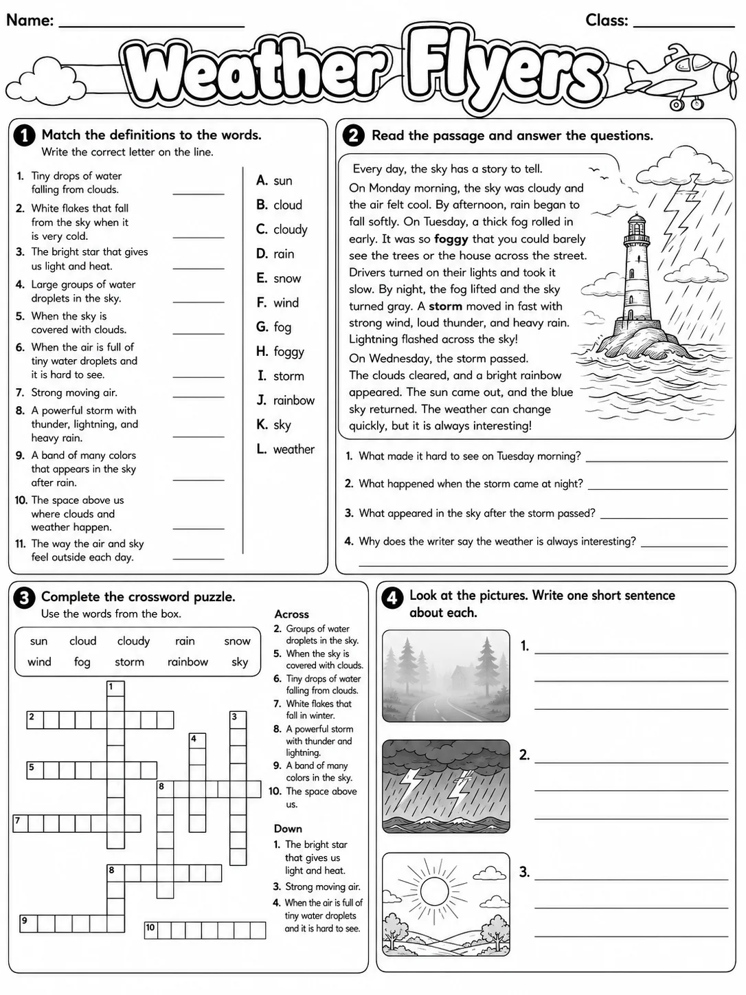 Weather Flyers Vocabulary Worksheet Pack page 10 printable worksheet preview