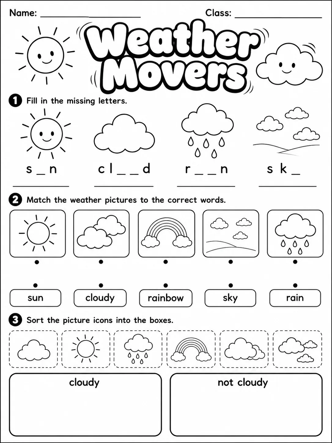 Weather Movers Vocabulary Worksheet Pack page 2 printable worksheet preview