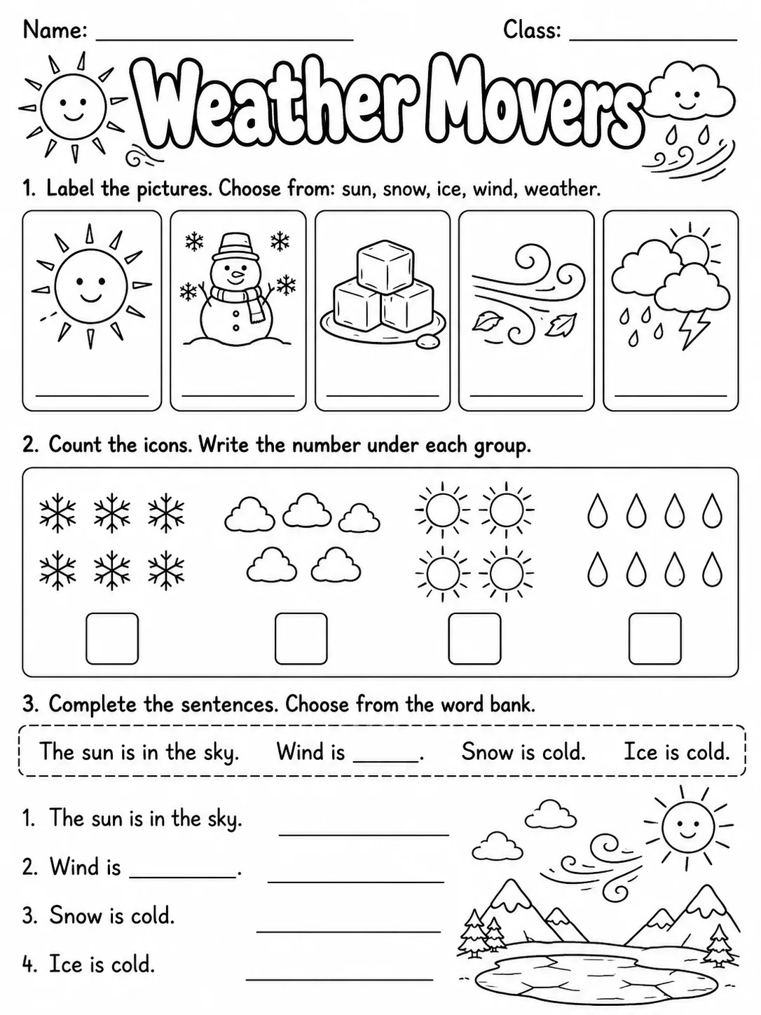 Weather Movers Vocabulary Worksheet Pack page 3 printable worksheet preview
