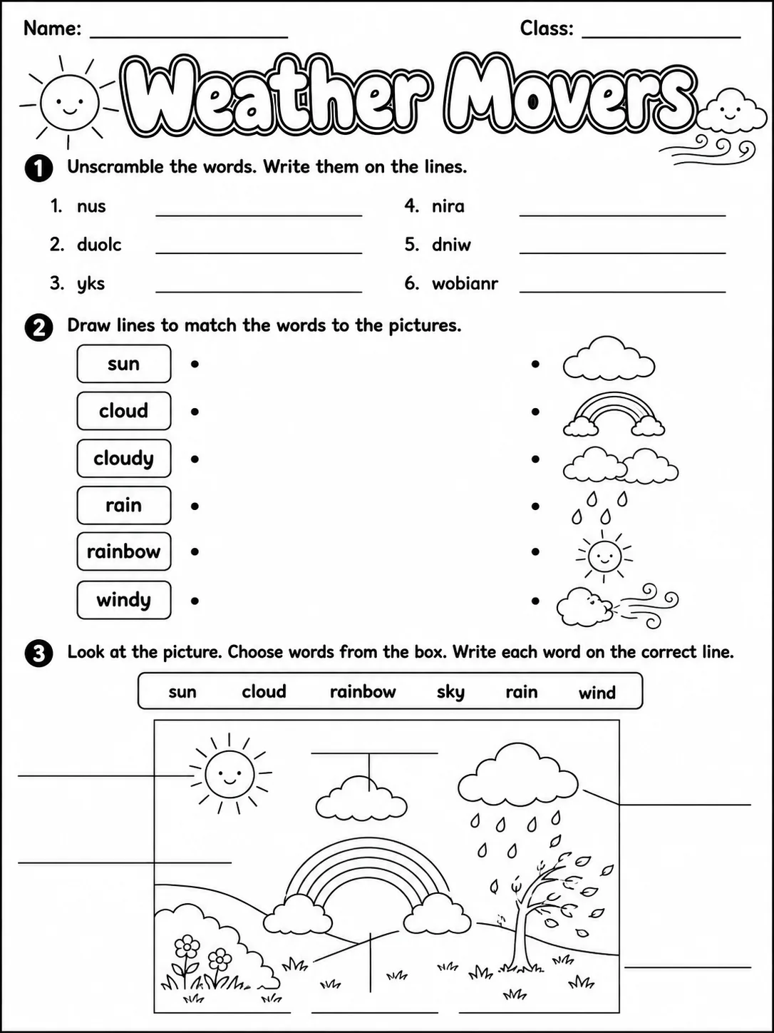 Weather Movers Vocabulary Worksheet Pack page 4 printable worksheet preview