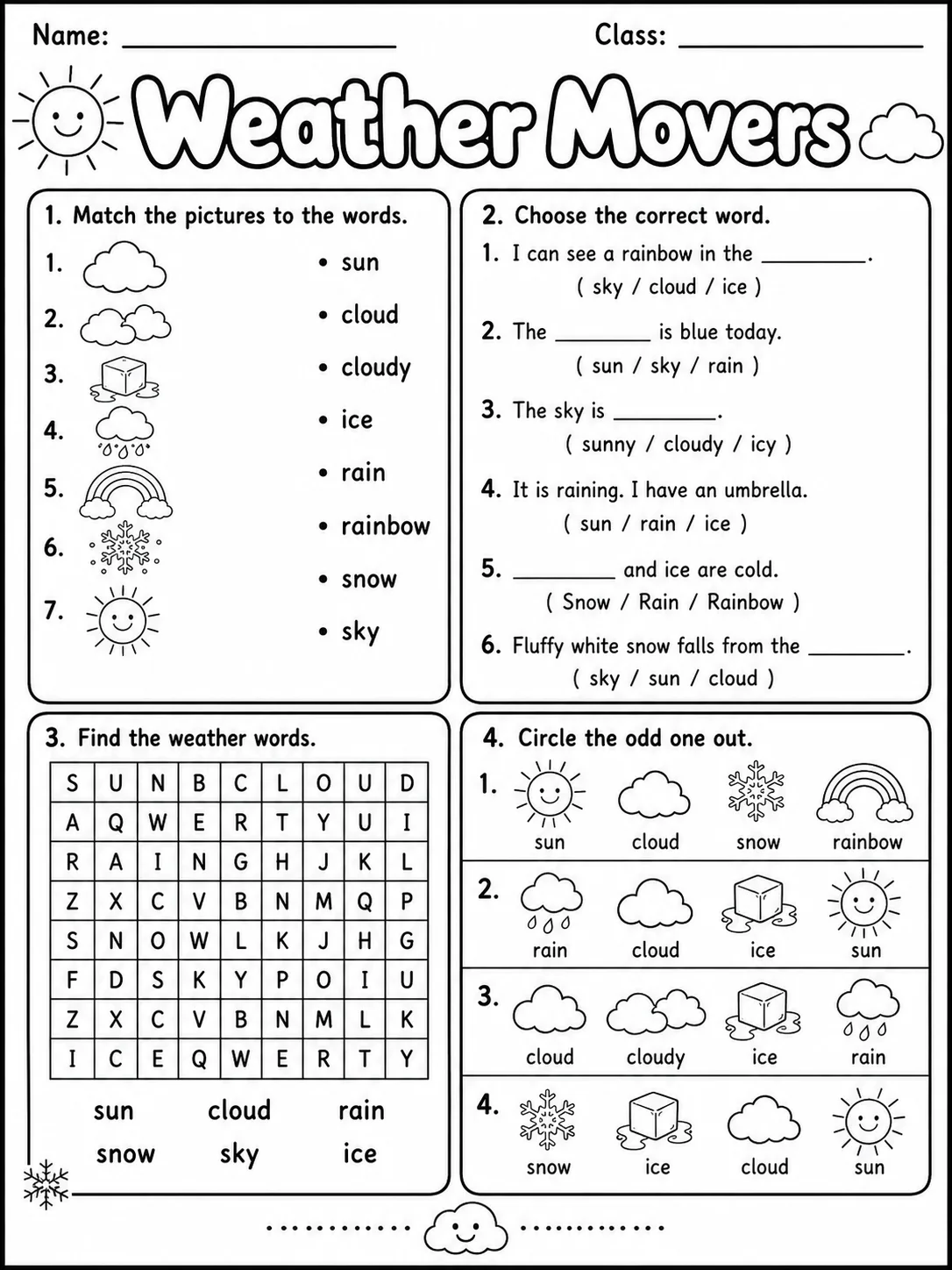 Weather Movers Vocabulary Worksheet Pack page 5 printable worksheet preview