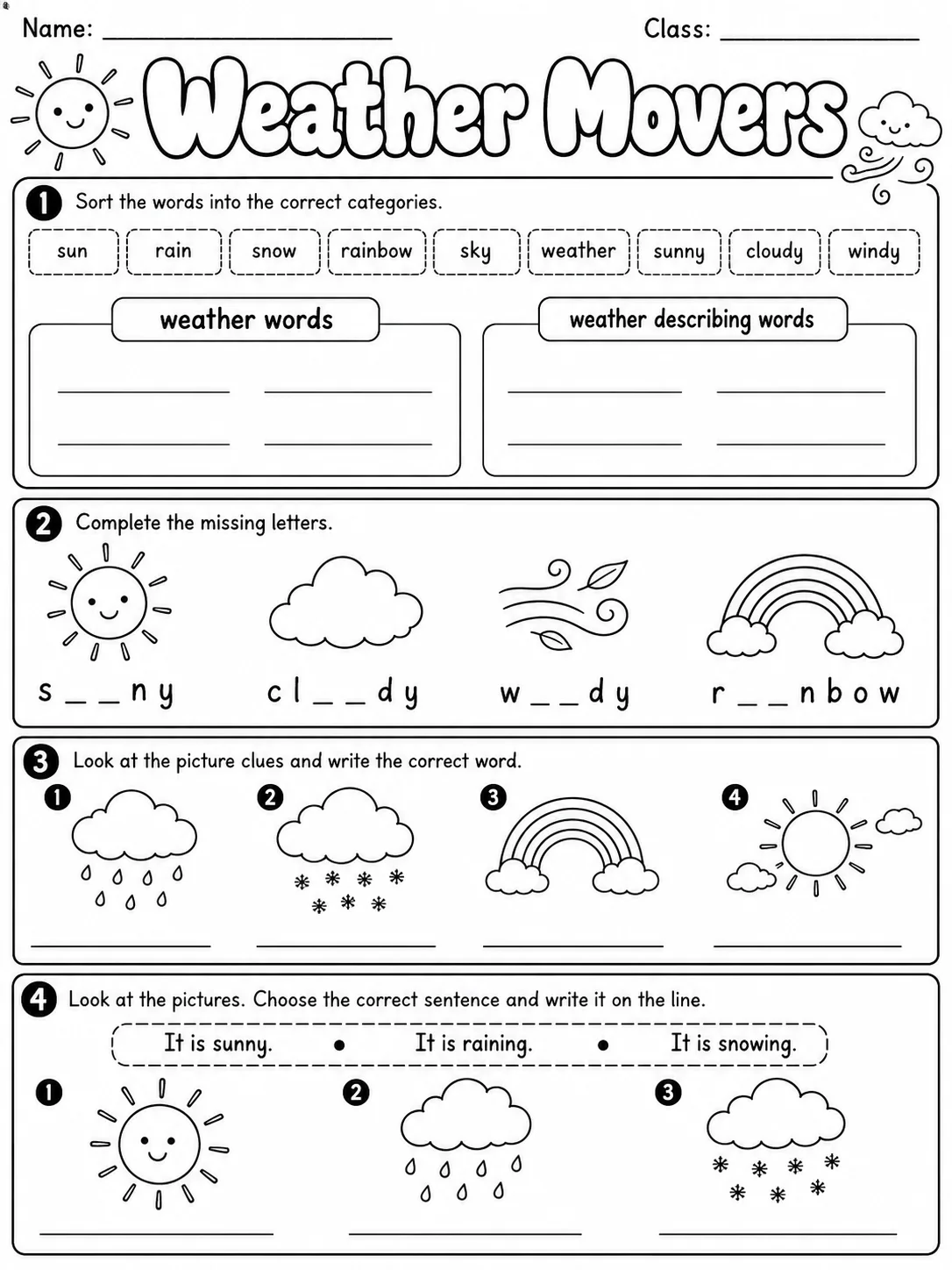 Weather Movers Vocabulary Worksheet Pack page 6 printable worksheet preview