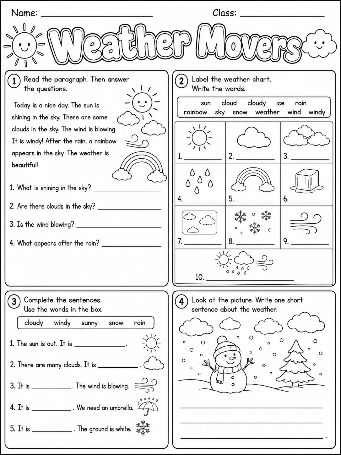 Weather Movers Vocabulary Worksheet Pack page 7 printable worksheet preview