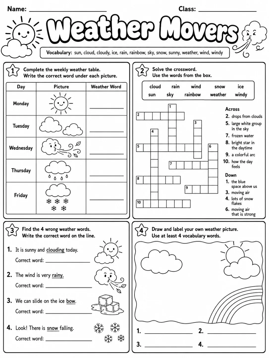 Weather Movers Vocabulary Worksheet Pack page 8 printable worksheet preview