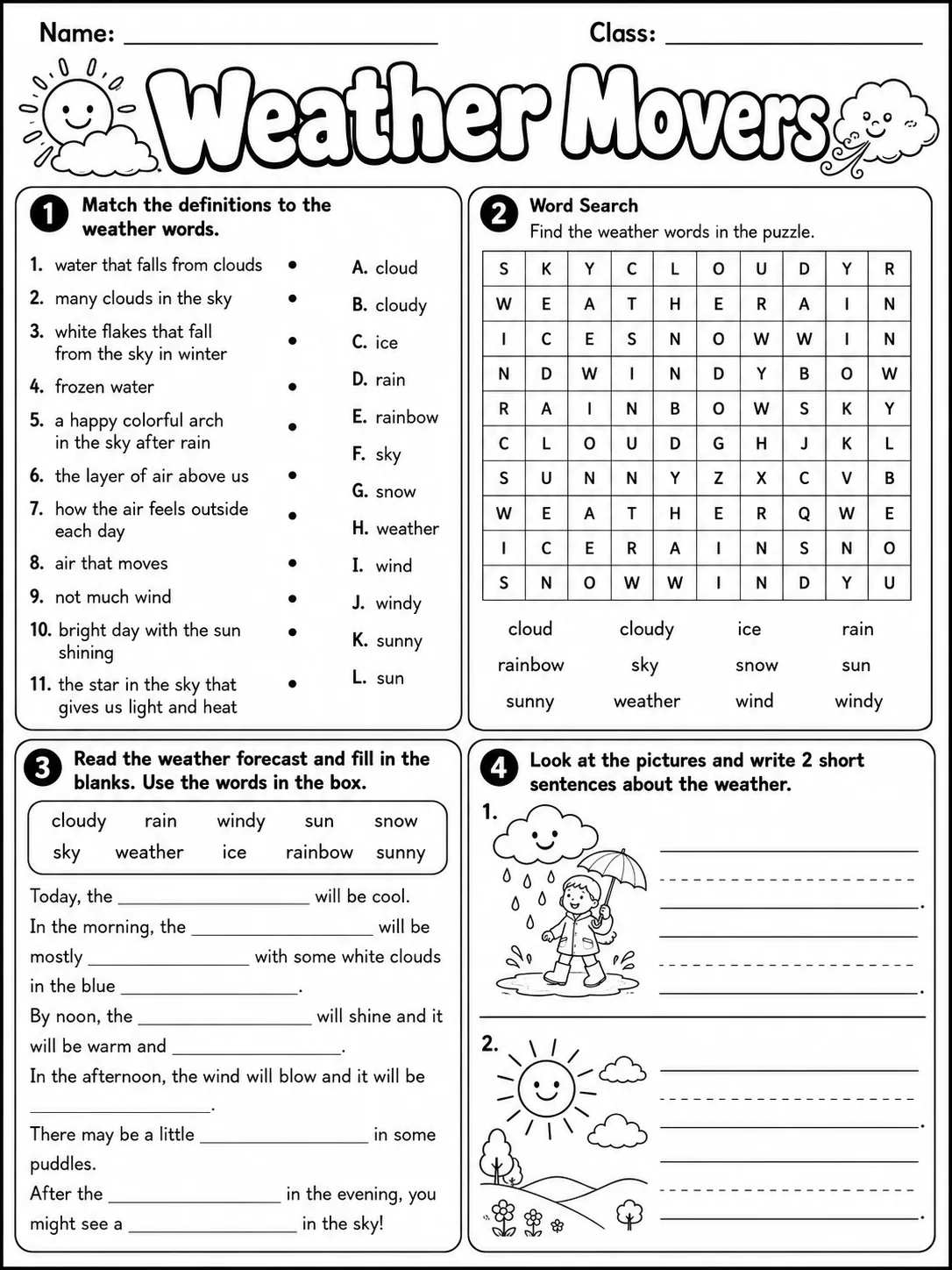 Weather Movers Vocabulary Worksheet Pack page 9 printable worksheet preview