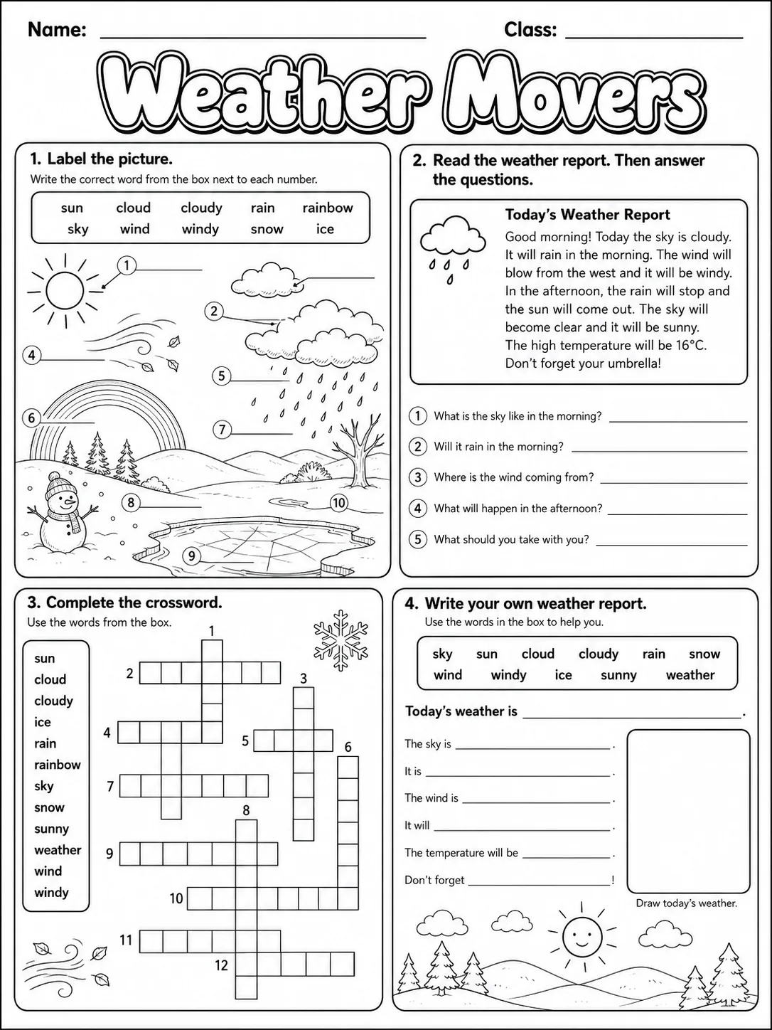 Weather Movers Vocabulary Worksheet Pack page 10 printable worksheet preview
