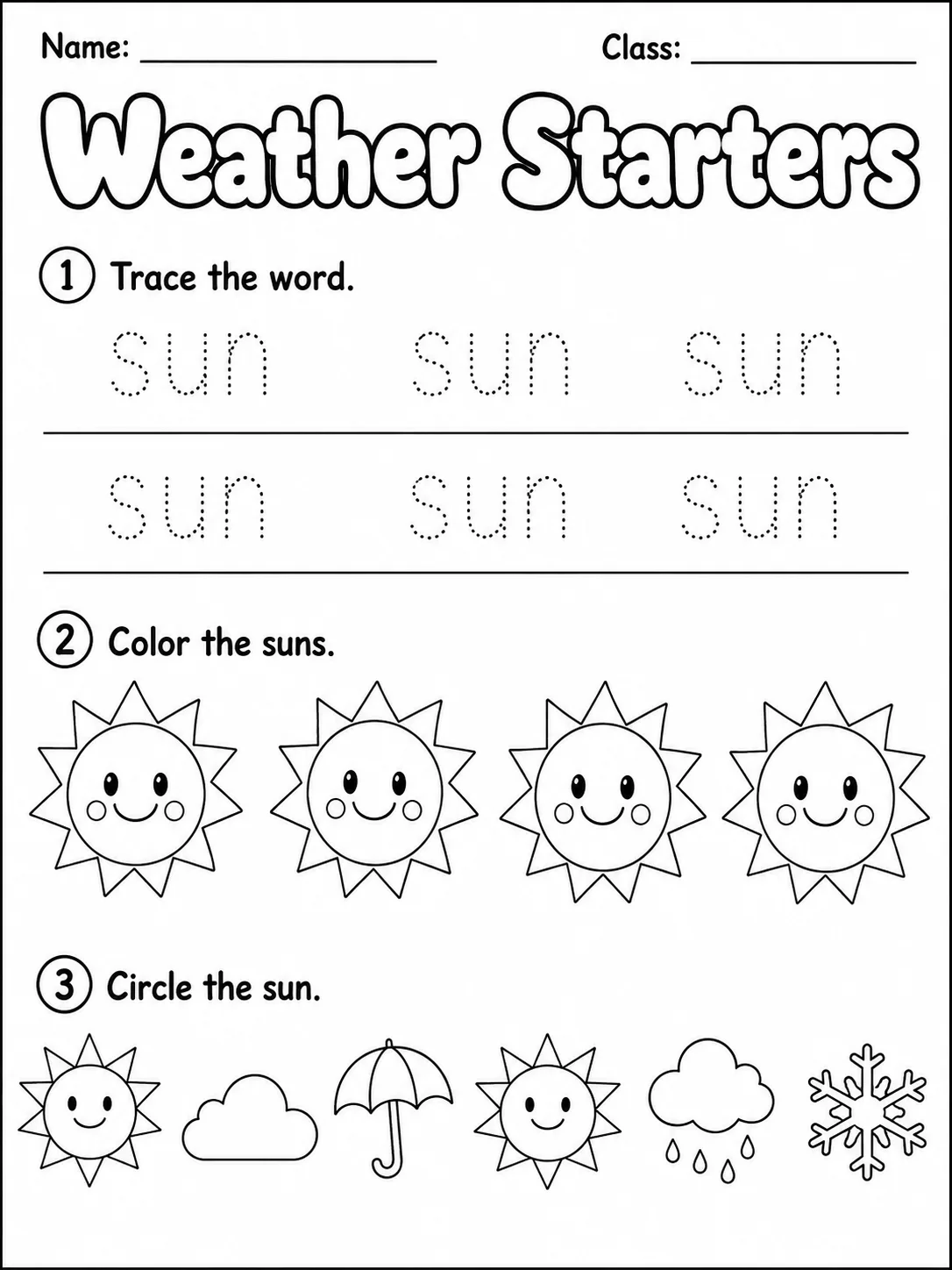 Weather Starters Vocabulary Worksheet Pack printable Starters English worksheet bundle preview from KiwiBee