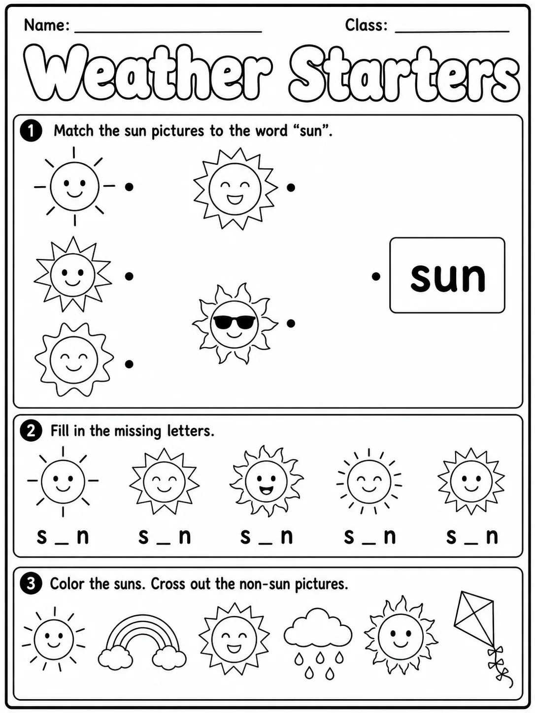 Weather Starters Vocabulary Worksheet Pack page 2 printable worksheet preview