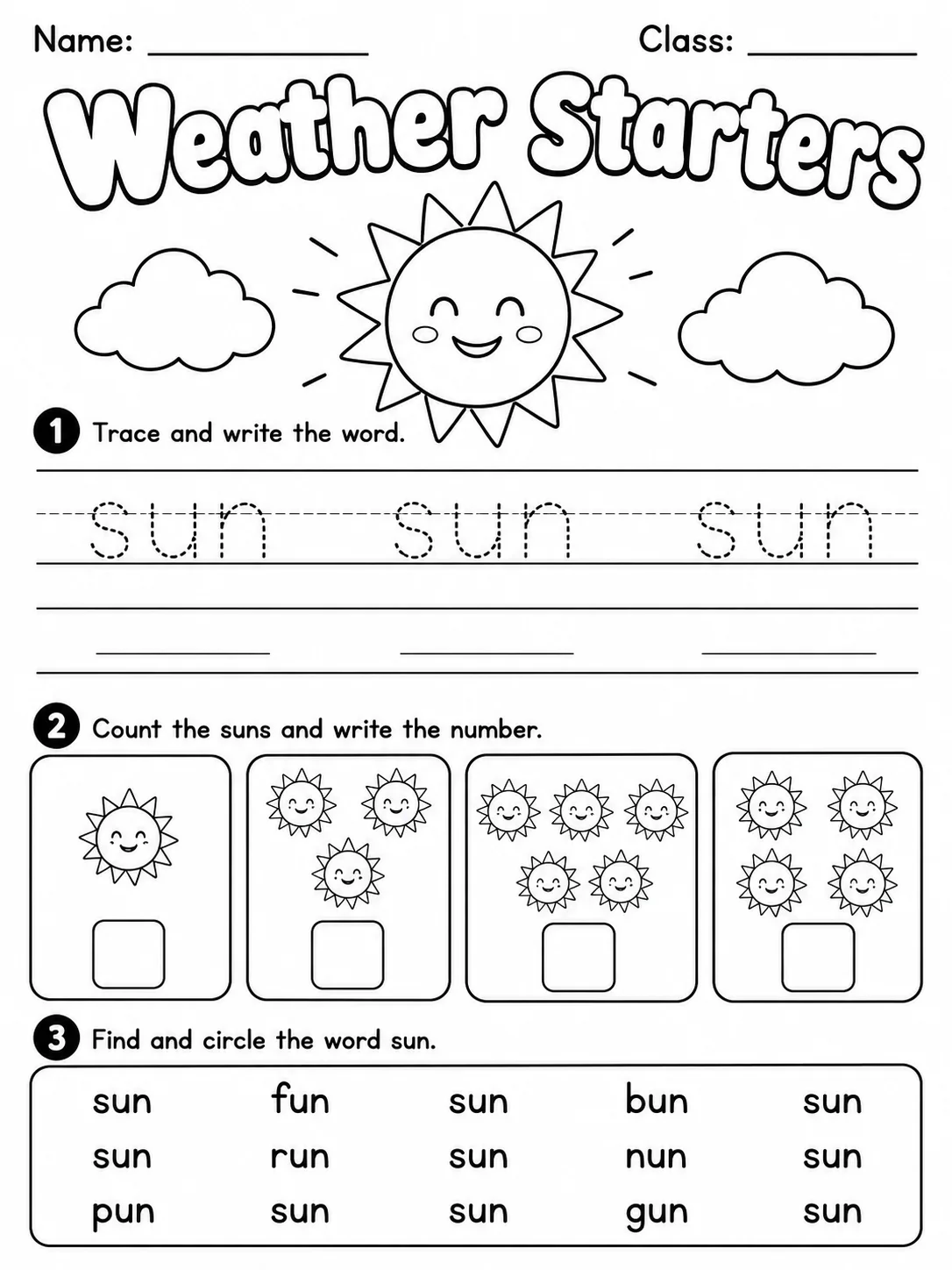 Weather Starters Vocabulary Worksheet Pack page 3 printable worksheet preview