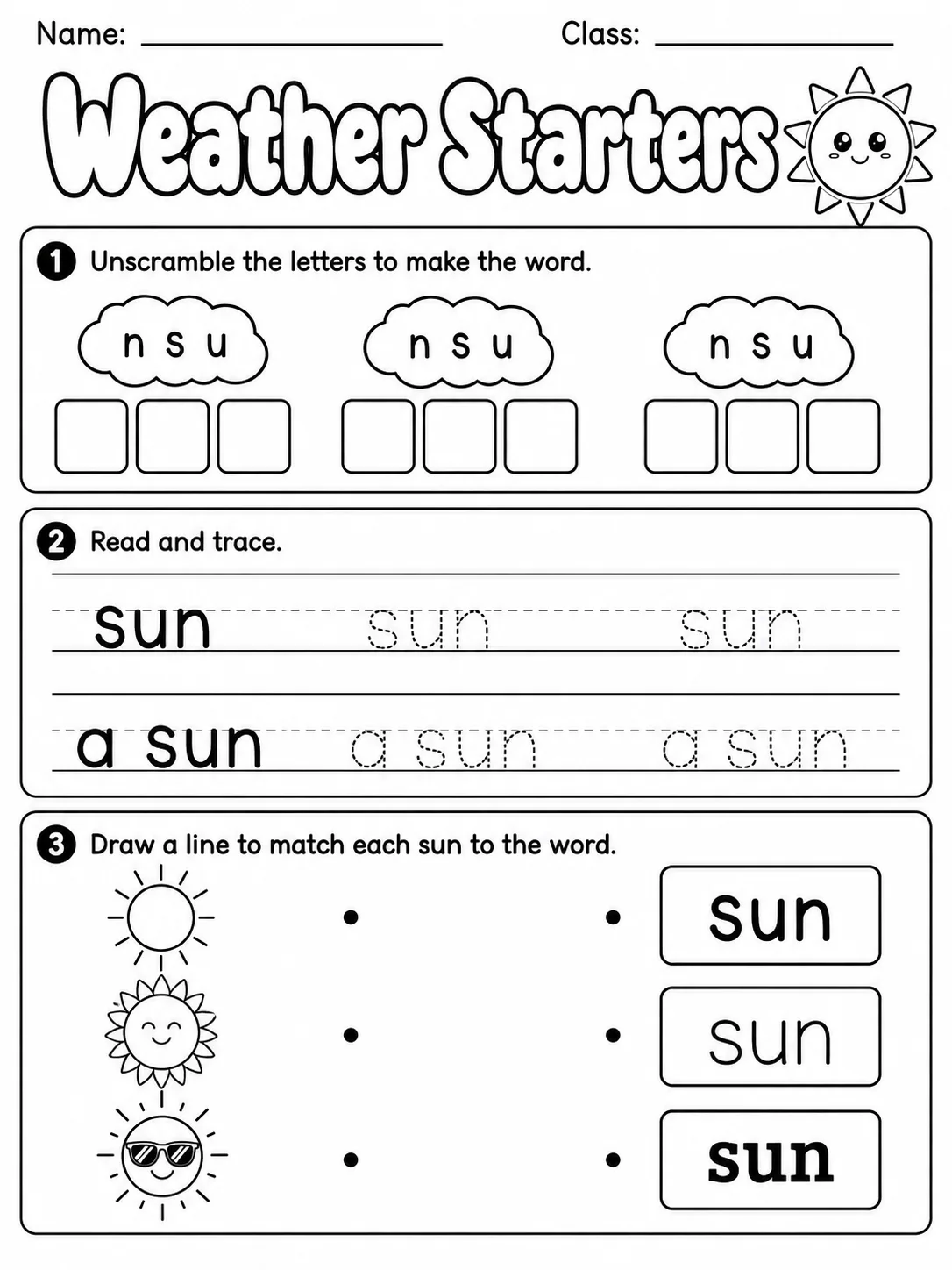 Weather Starters Vocabulary Worksheet Pack page 5 printable worksheet preview