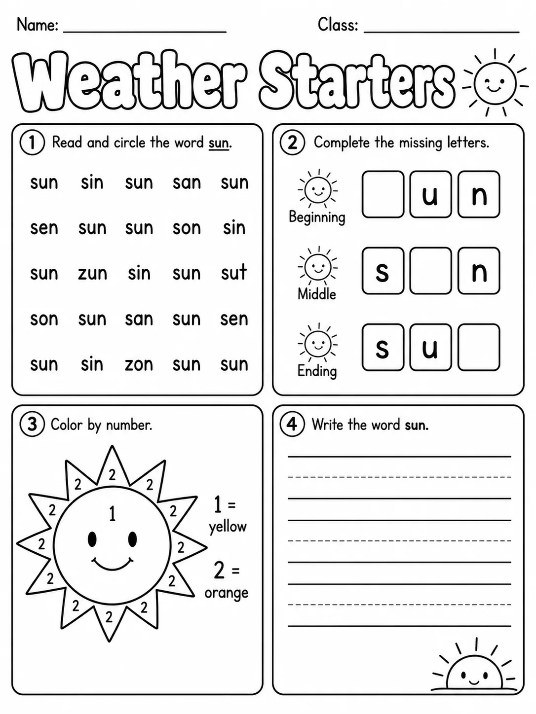 Weather Starters Vocabulary Worksheet Pack page 6 printable worksheet preview
