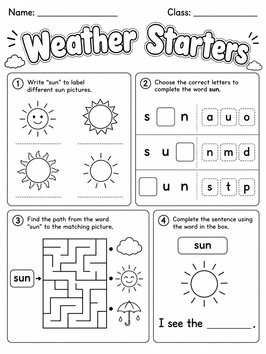 Weather Starters Vocabulary Worksheet Pack page 7 printable worksheet preview