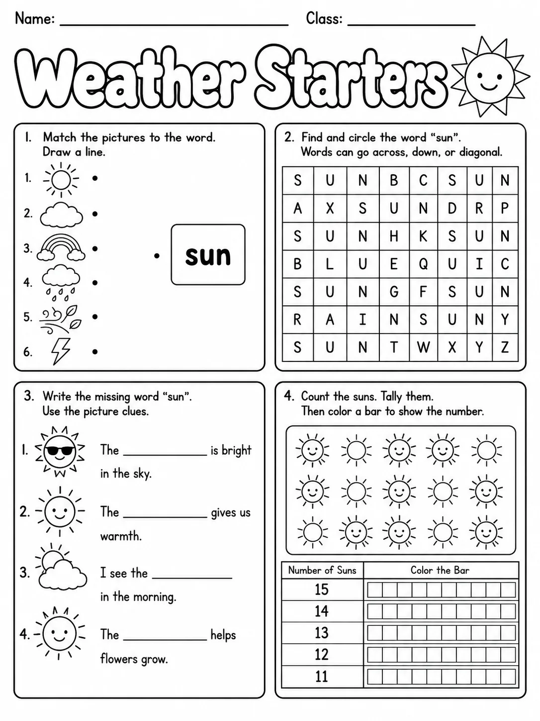 Weather Starters Vocabulary Worksheet Pack page 8 printable worksheet preview