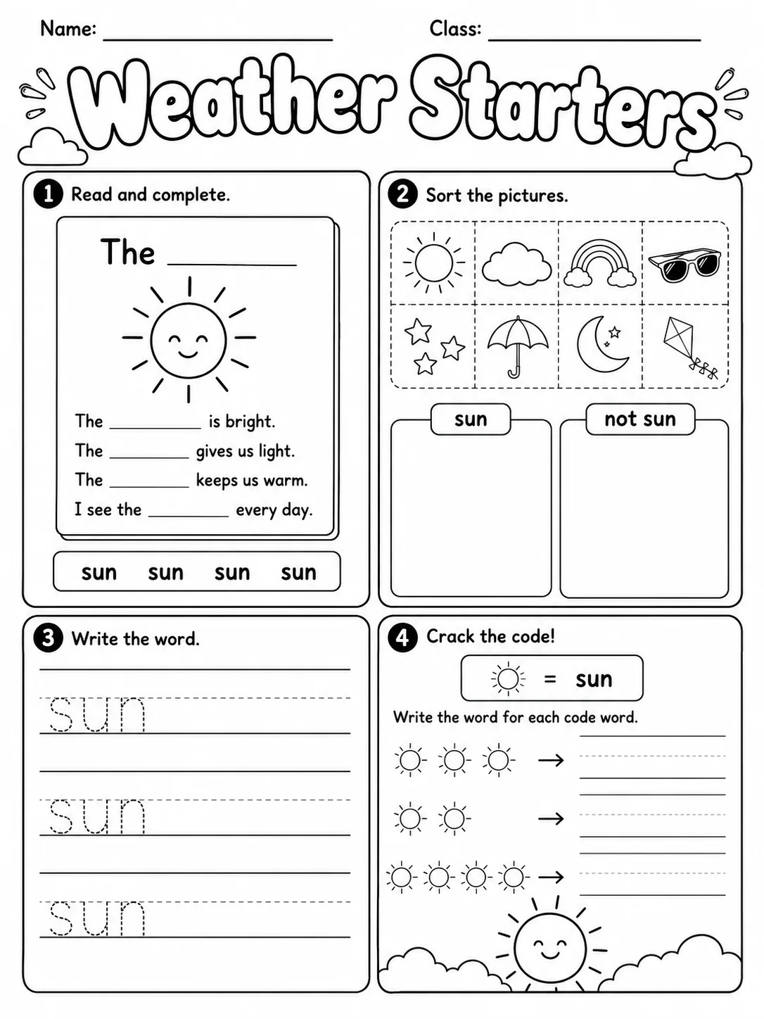 Weather Starters Vocabulary Worksheet Pack page 9 printable worksheet preview