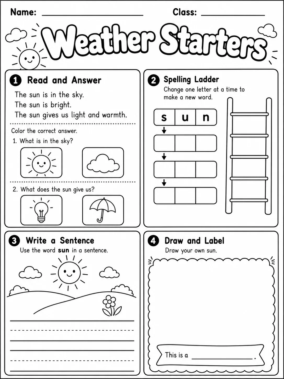 Weather Starters Vocabulary Worksheet Pack page 10 printable worksheet preview