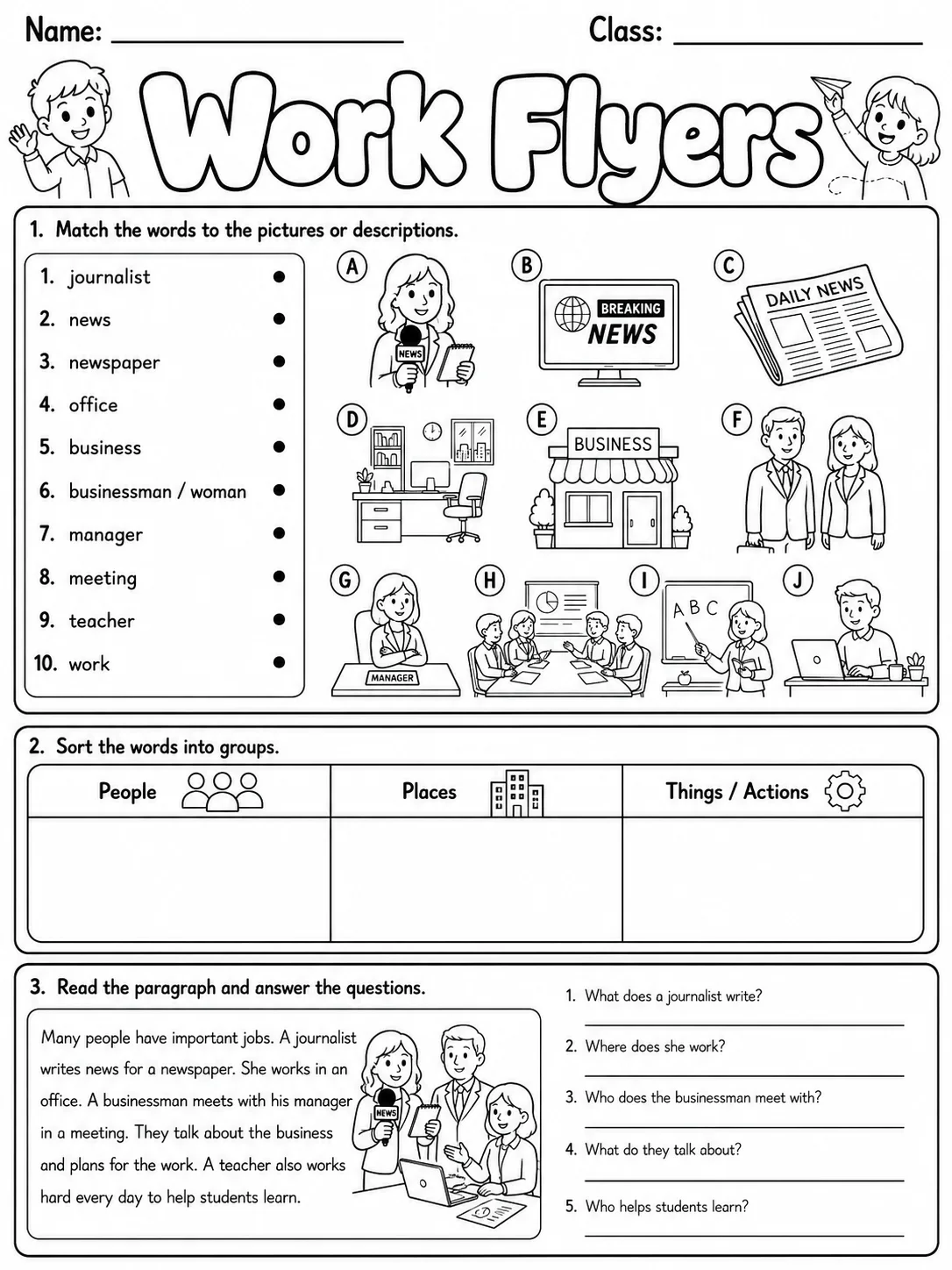 Work Flyers Vocabulary Worksheet Pack page 3 printable worksheet preview