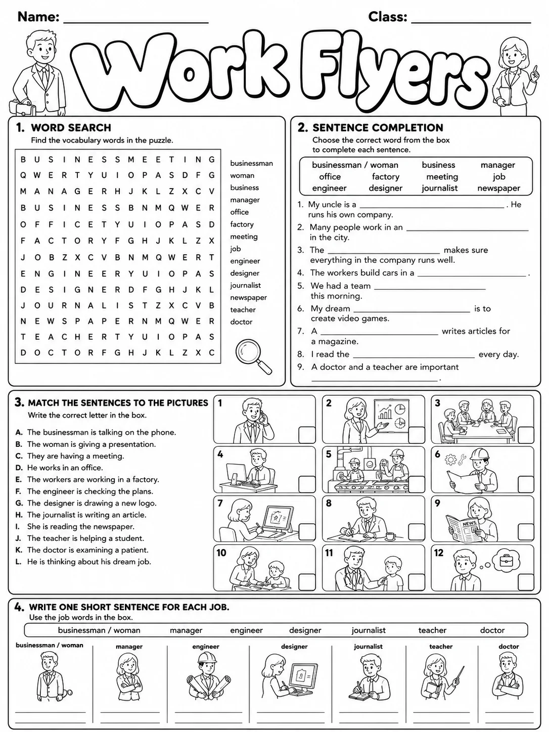 Work Flyers Vocabulary Worksheet Pack page 9 printable worksheet preview
