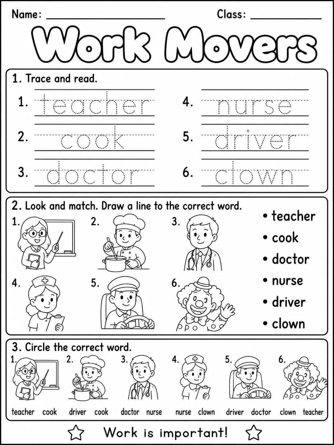 Work Movers Vocabulary Worksheet Pack printable Movers English worksheet bundle preview from KiwiBee