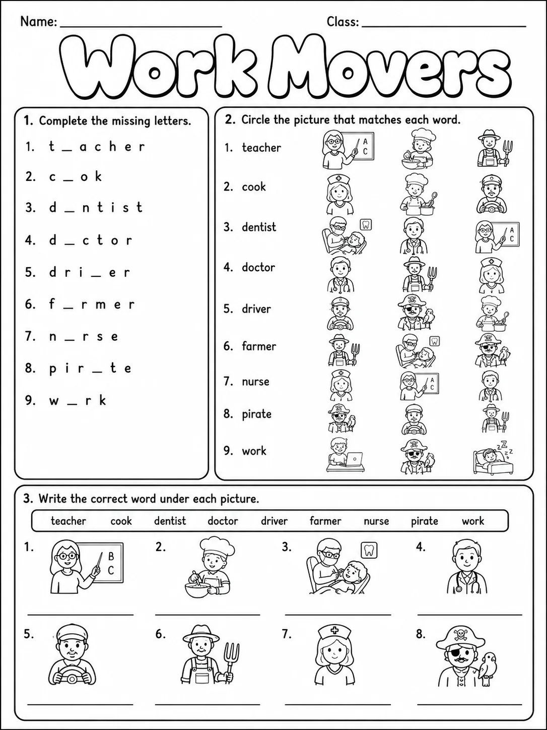 Work Movers Vocabulary Worksheet Pack page 2 printable worksheet preview