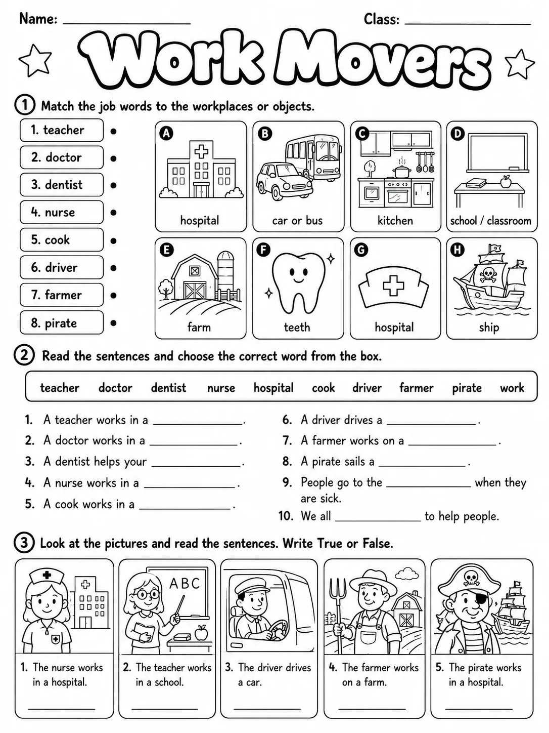 Work Movers Vocabulary Worksheet Pack page 3 printable worksheet preview