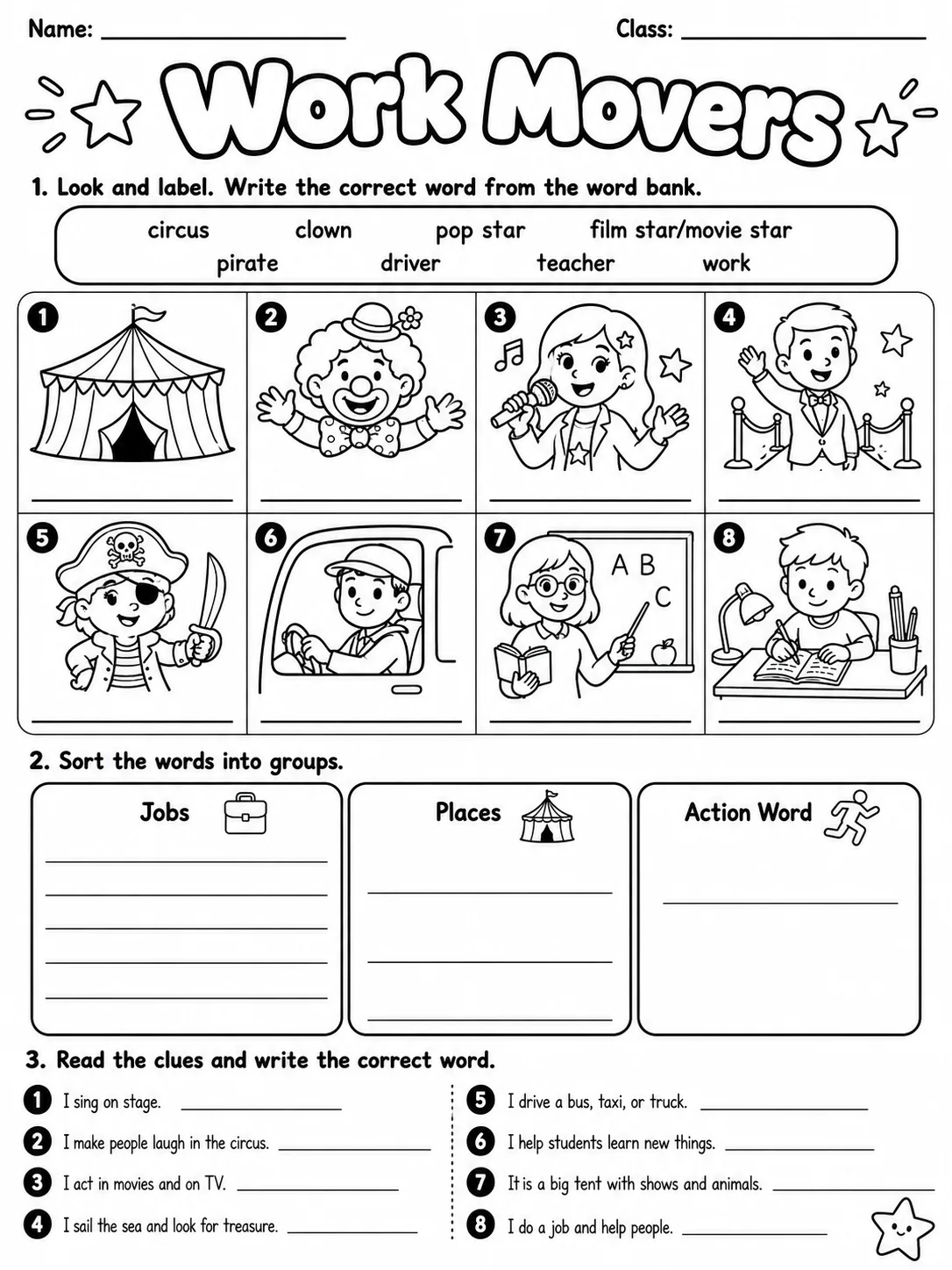 Work Movers Vocabulary Worksheet Pack page 4 printable worksheet preview