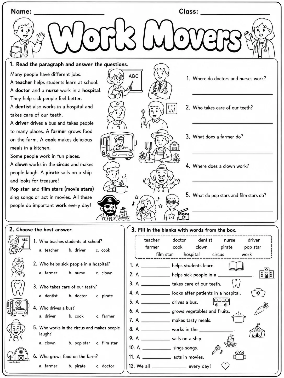 Work Movers Vocabulary Worksheet Pack page 5 printable worksheet preview