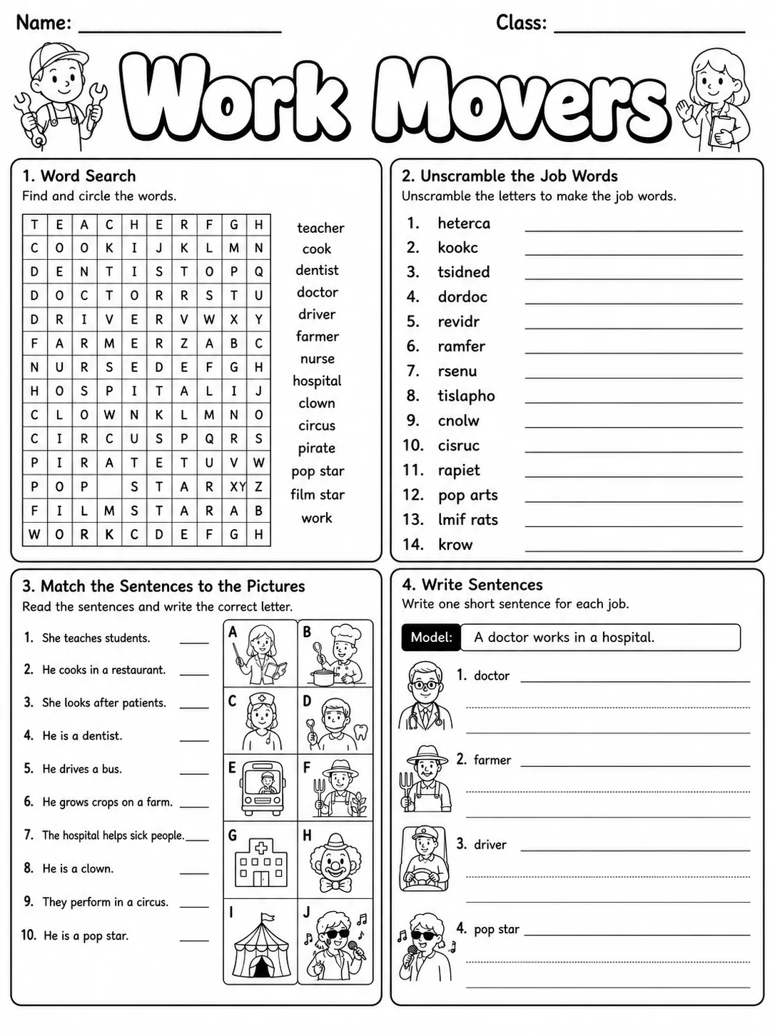 Work Movers Vocabulary Worksheet Pack page 6 printable worksheet preview
