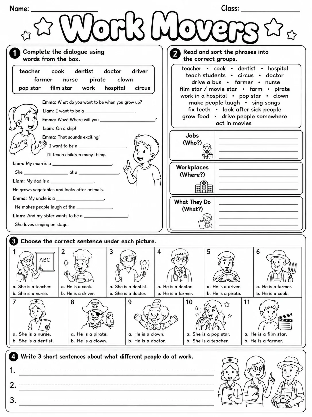 Work Movers Vocabulary Worksheet Pack page 7 printable worksheet preview