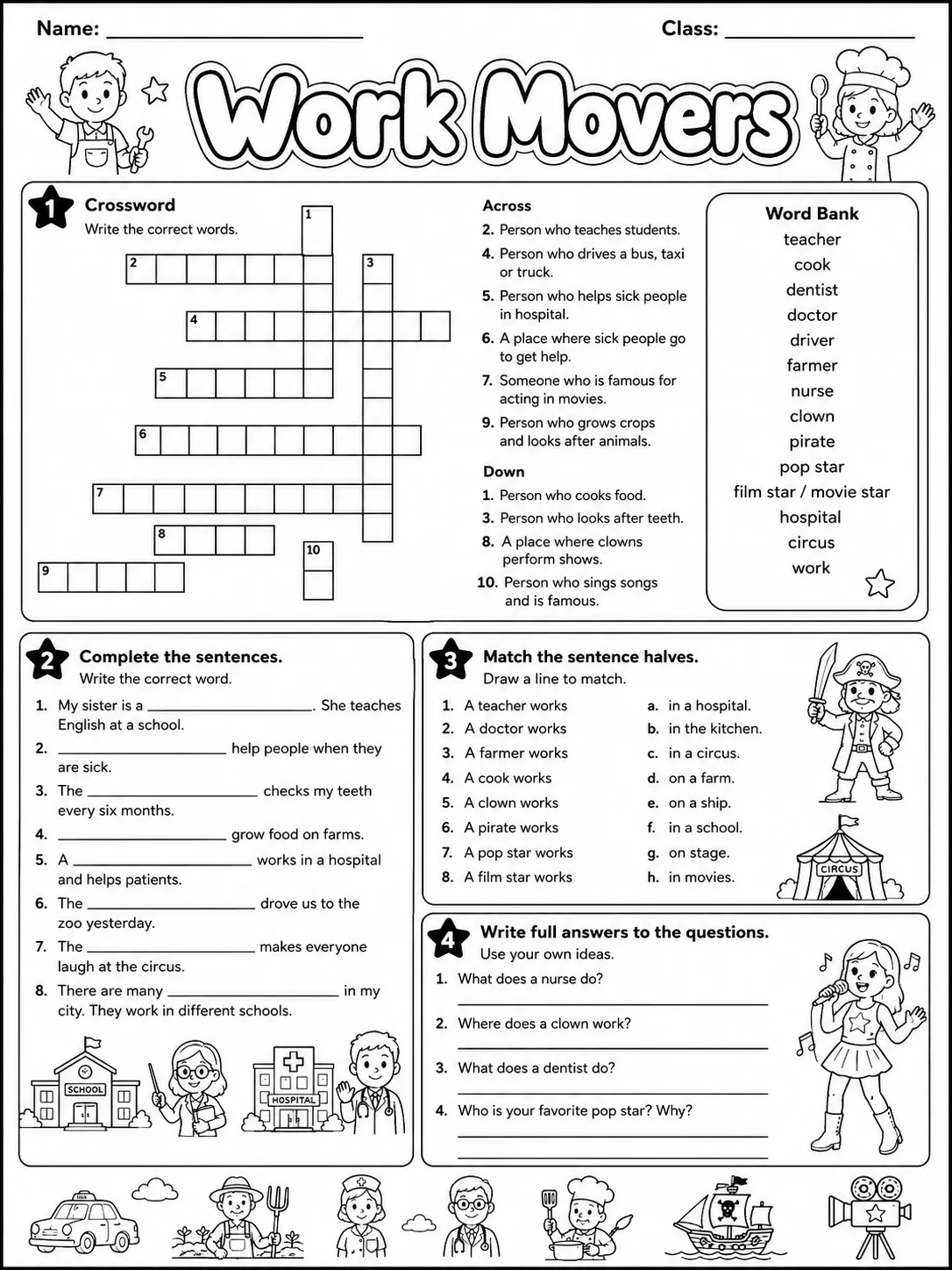 Work Movers Vocabulary Worksheet Pack page 9 printable worksheet preview