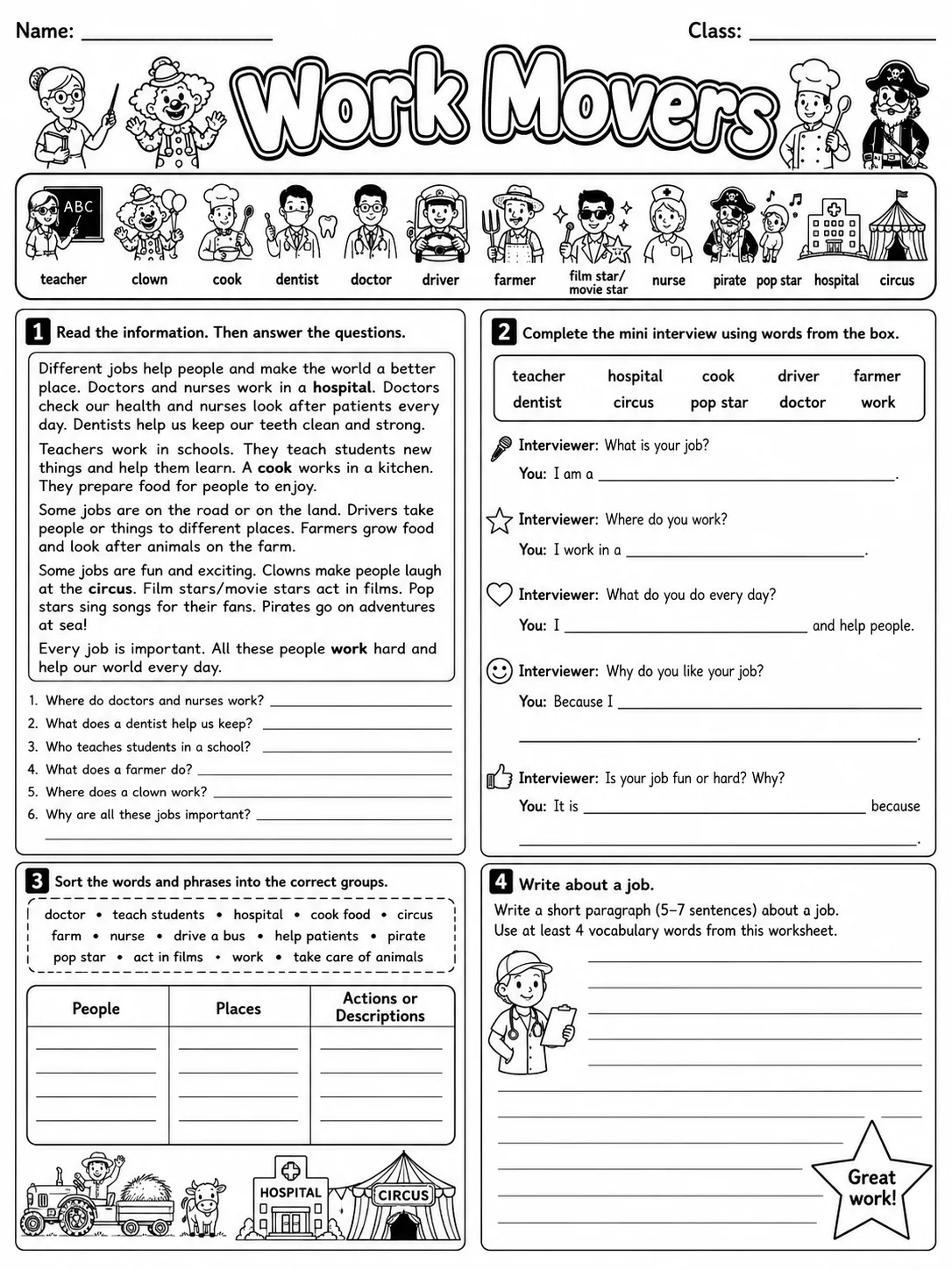 Work Movers Vocabulary Worksheet Pack page 10 printable worksheet preview