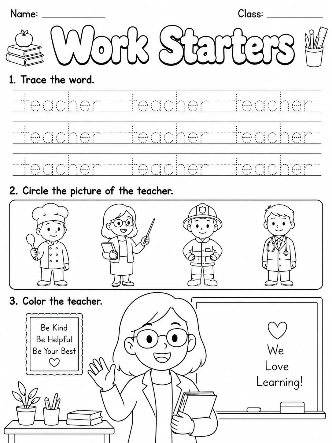 Work Starters Vocabulary Worksheet Pack printable Starters English worksheet bundle preview from KiwiBee