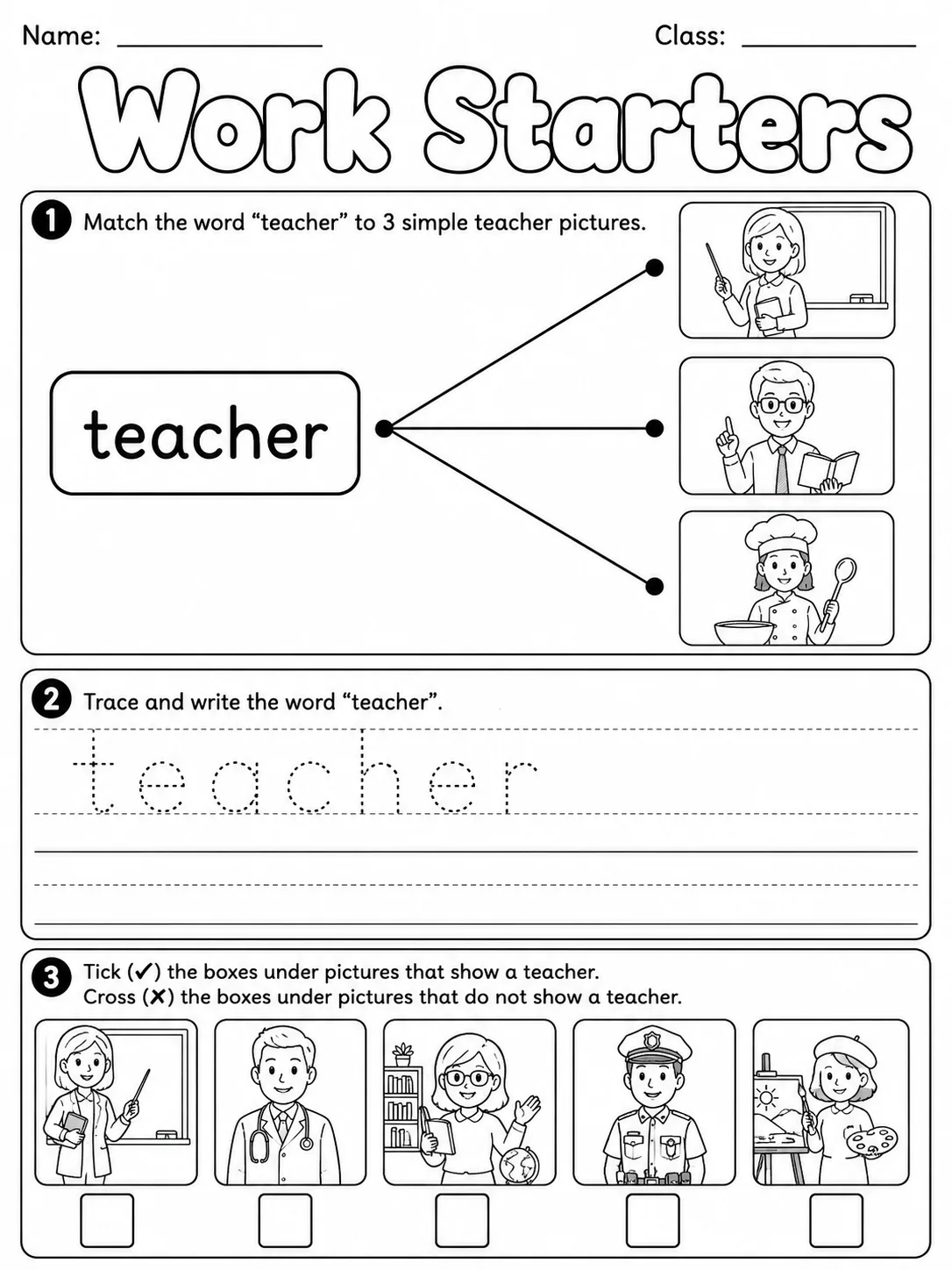 Work Starters Vocabulary Worksheet Pack page 2 printable worksheet preview
