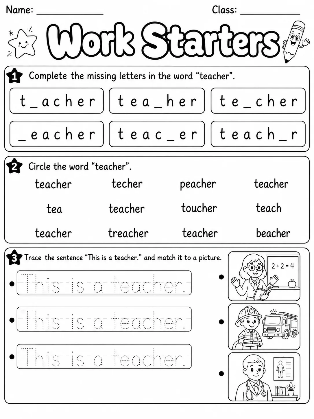 Work Starters Vocabulary Worksheet Pack page 3 printable worksheet preview