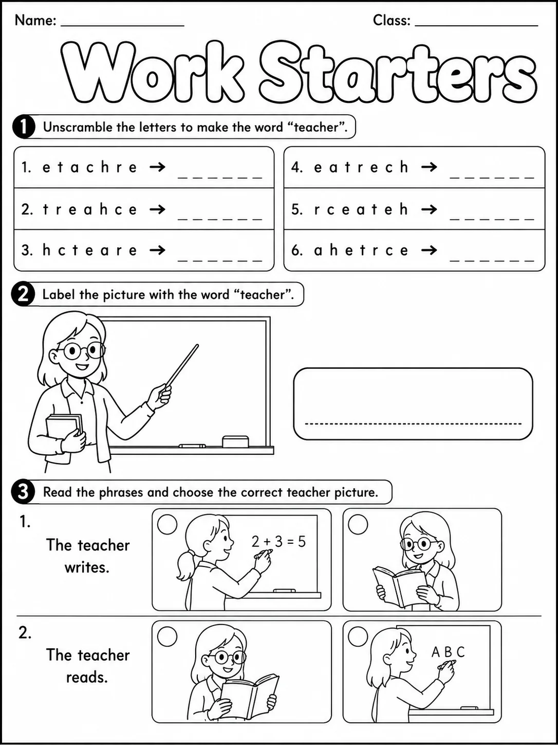 Work Starters Vocabulary Worksheet Pack page 4 printable worksheet preview