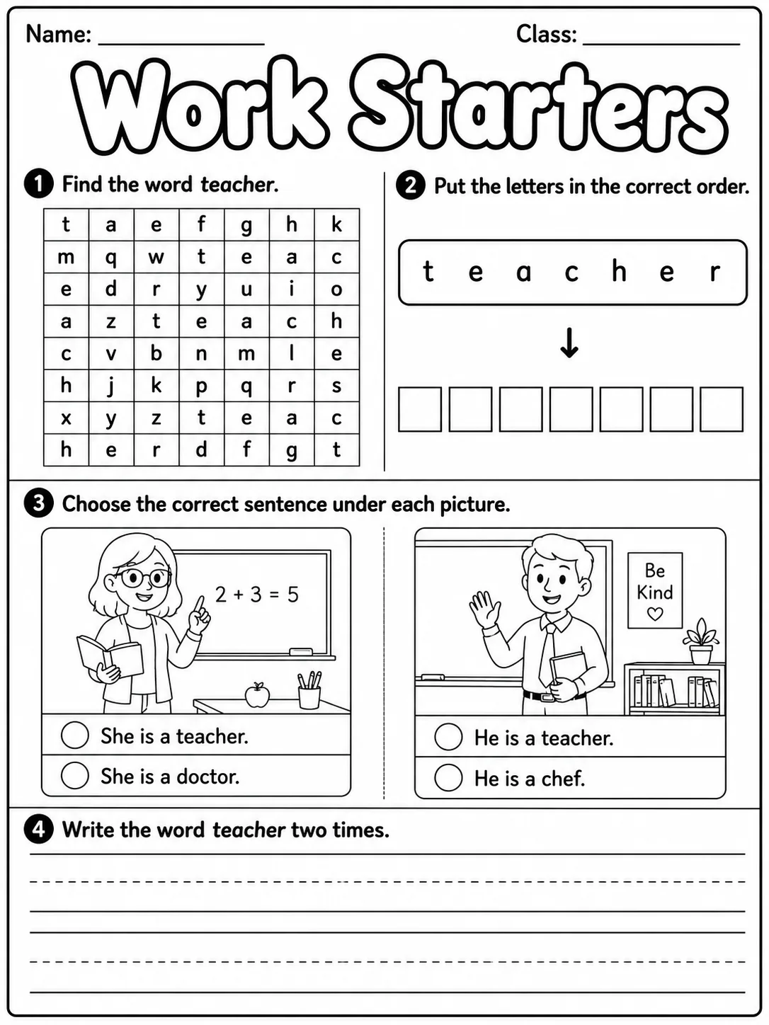Work Starters Vocabulary Worksheet Pack page 6 printable worksheet preview