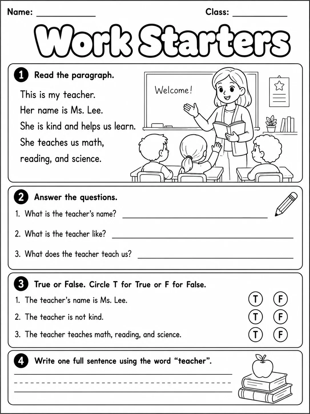 Work Starters Vocabulary Worksheet Pack page 7 printable worksheet preview