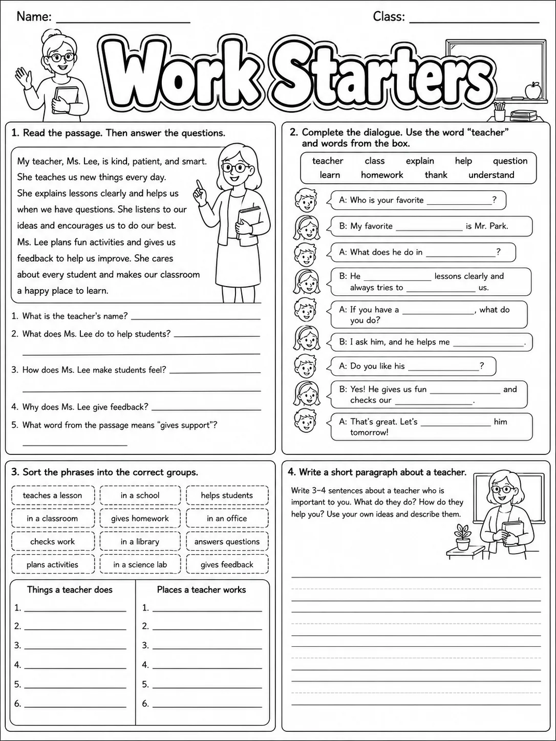 Work Starters Vocabulary Worksheet Pack page 10 printable worksheet preview