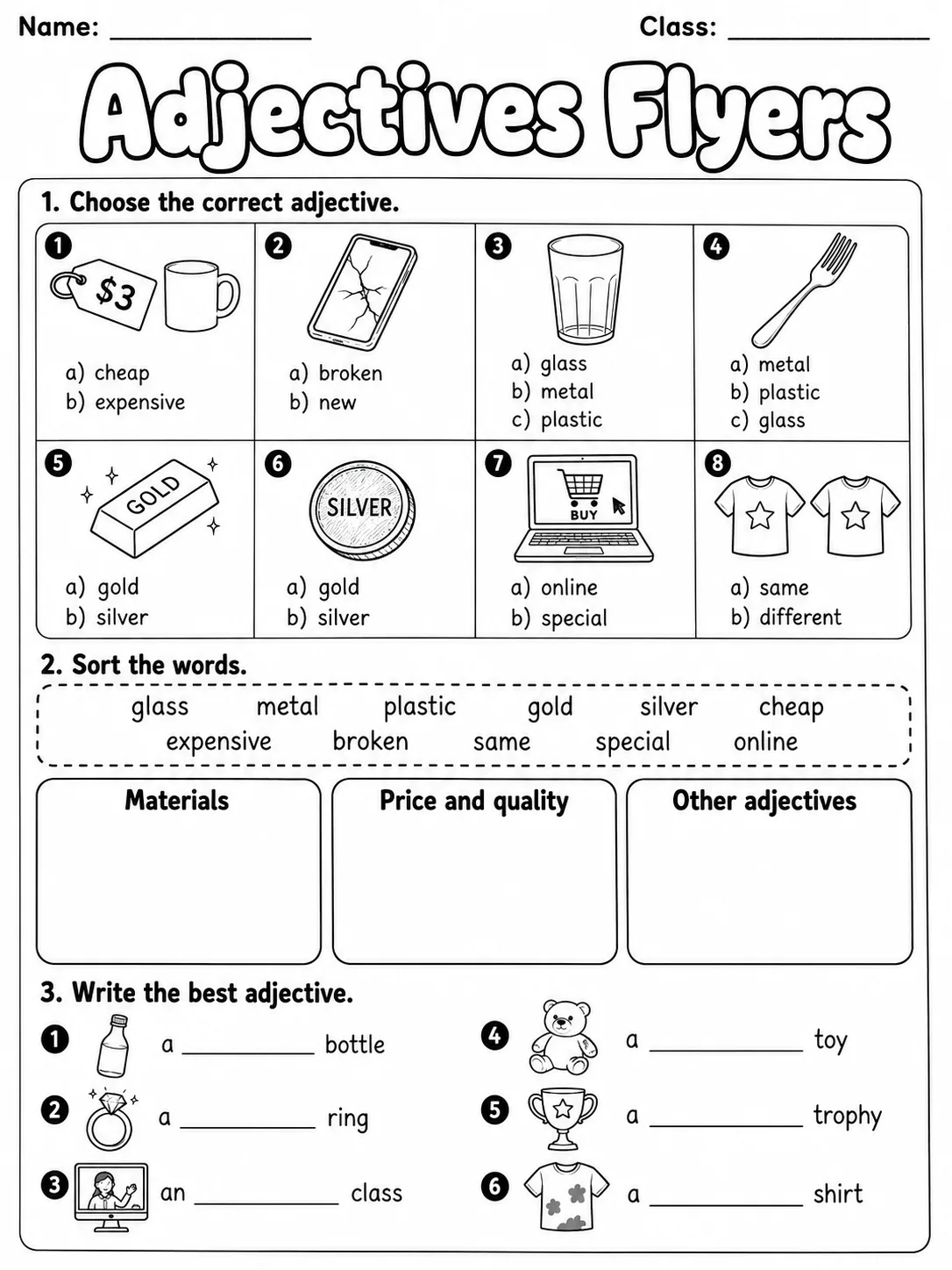 Adjectives Flyers Vocabulary Worksheet Pack page 2 printable worksheet preview