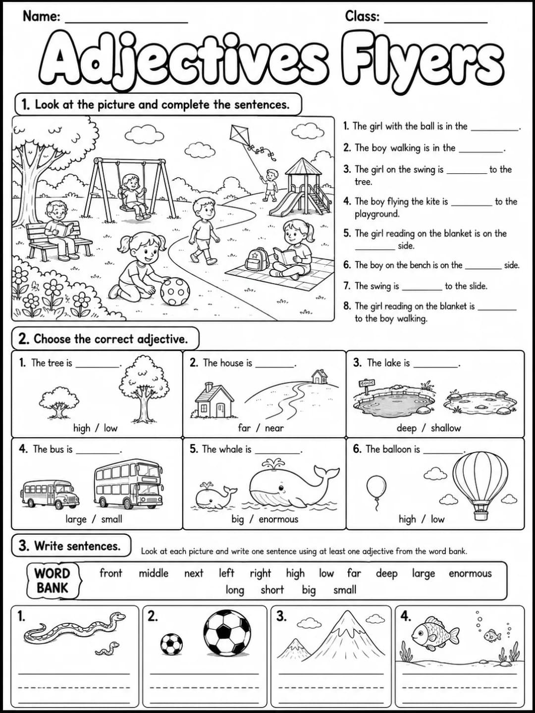 Adjectives Flyers Vocabulary Worksheet Pack page 3 printable worksheet preview