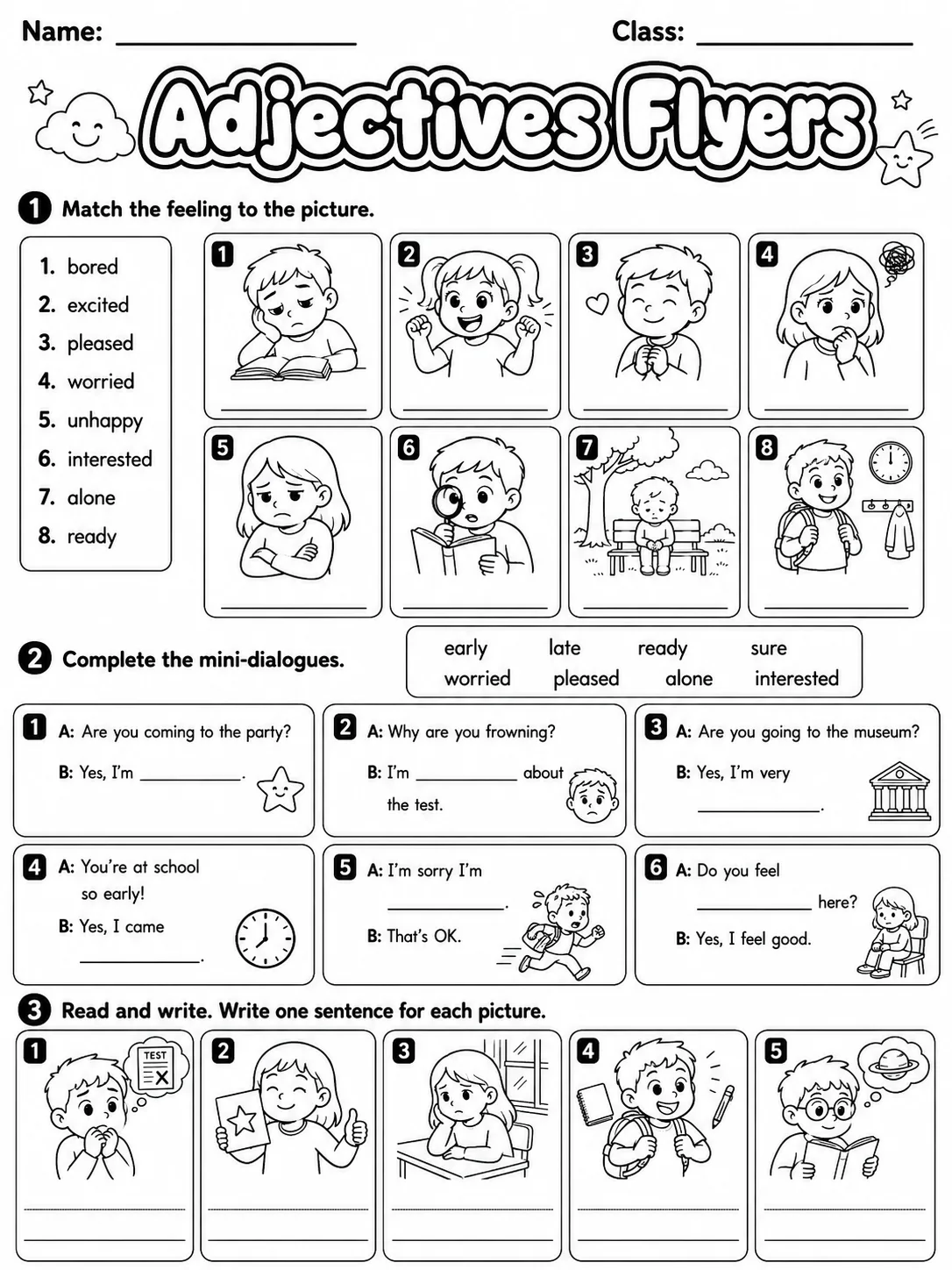 Adjectives Flyers Vocabulary Worksheet Pack page 4 printable worksheet preview