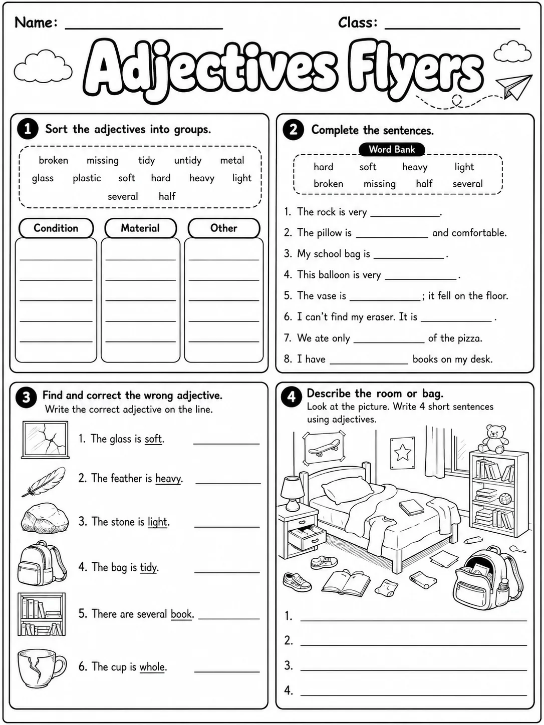 Adjectives Flyers Vocabulary Worksheet Pack page 7 printable worksheet preview