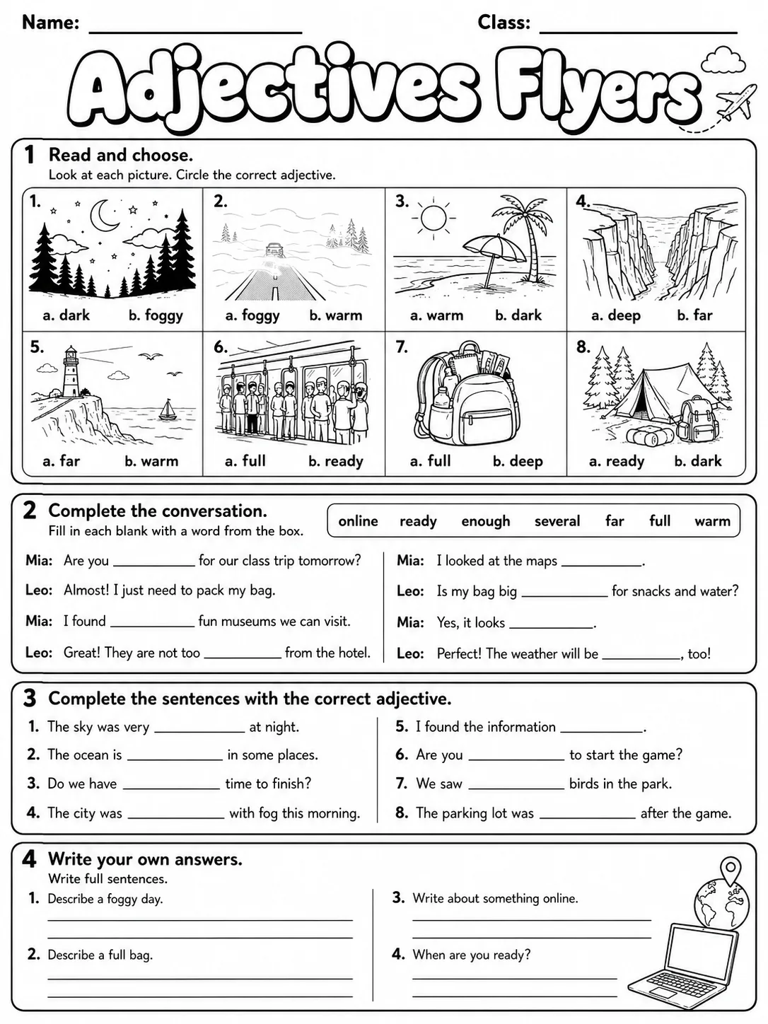 Adjectives Flyers Vocabulary Worksheet Pack page 8 printable worksheet preview