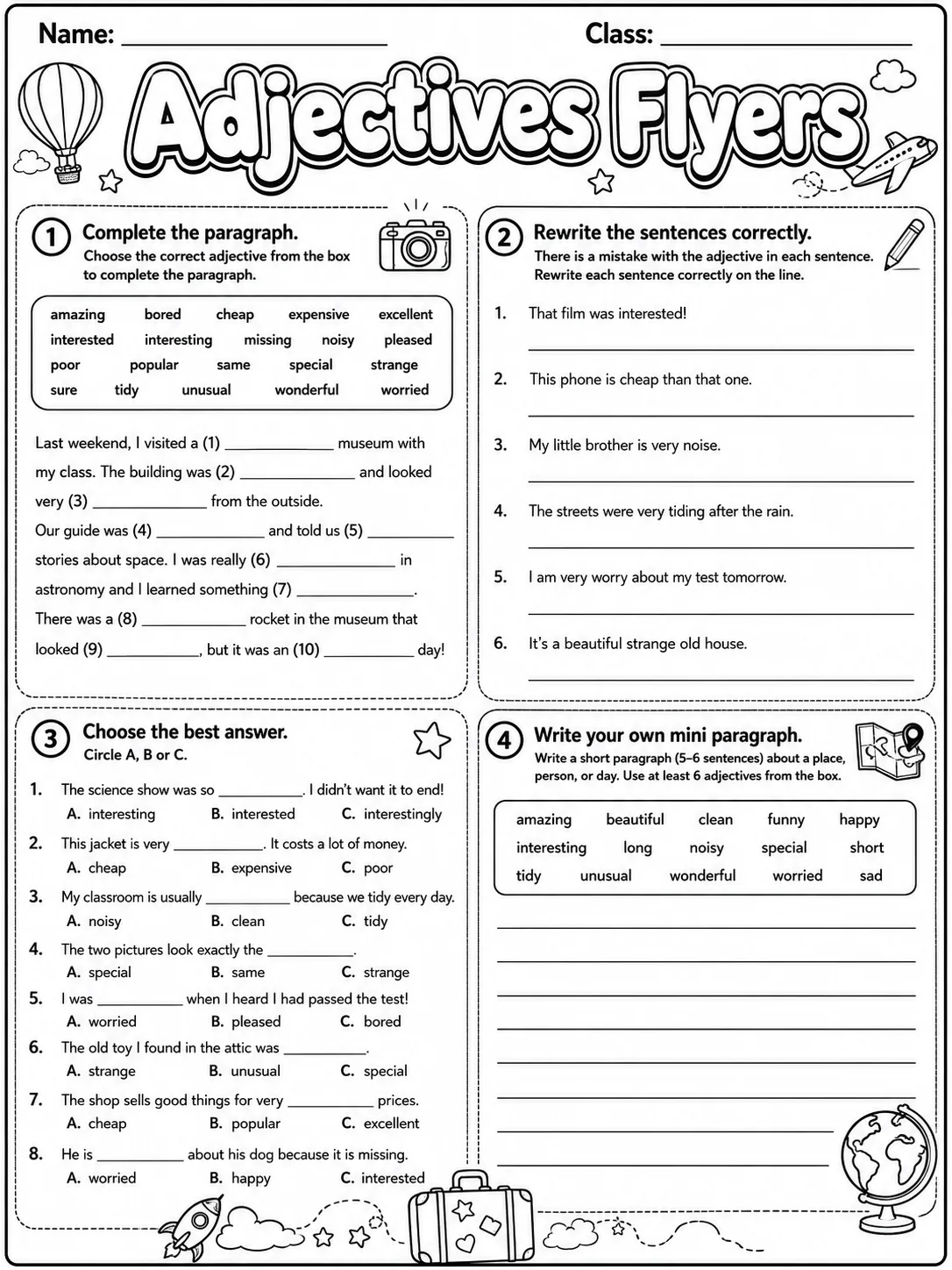 Adjectives Flyers Vocabulary Worksheet Pack page 10 printable worksheet preview