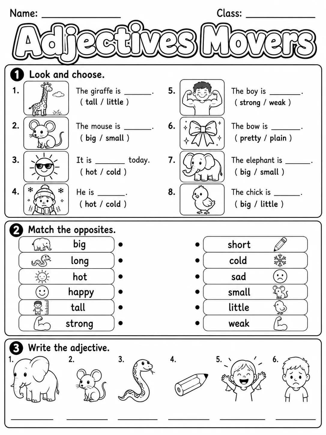 Adjectives Movers Vocabulary Worksheet Pack printable Movers English worksheet bundle preview from KiwiBee