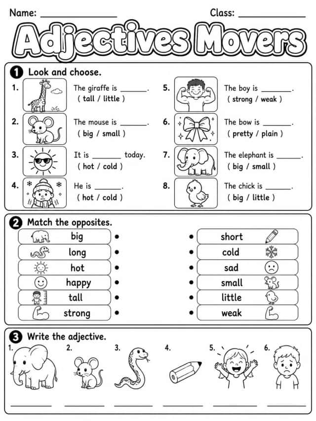 Adjectives Movers Vocabulary Worksheet Pack